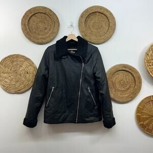 Hollister Black Fleece Lined Faux Leather Moto Jacket Medium